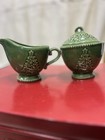 CRACKER BARREL Green  Ceramic CHRISTMAS Set Creamer And Sugar Bowl With Lid