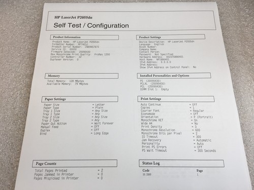 HP LaserJet P2055dn Printer W/ ONLY 3 TOTAL PAGES PRINTED & TONER INCLUDED - Picture 7 of 9