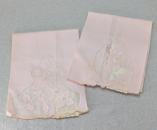 Paar Madeira rosa Hand Fingerspitzen Handtücher neu aus altem Lagerbestand mit Etikett Schmetterling Blumen Vintage - Bild 1 von 7