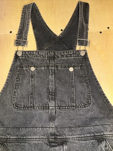 Free People Ziggy BIBS Workwear Overalls Dungarees Black Medium CUT LEGS AS IS! - Picture 7 of 9