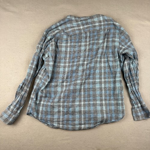 Camisa Caribeña Para Hombres Grande Azul A Cuadros Mezcla de Lino Cuello Abuelo Banda Abotonada - Imagen 8 de 11