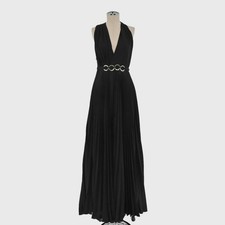 Halston Heritage Pleated Ring Gown Womens Size 2 Black Formal Maxi Dress Gala