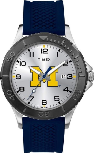 Herrenuhr Collegiate Gamer 42 mm - Michigan Wolverines mit marineblauem Silikonarmband