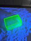 VTG Block Optic Green Vaseline Uranium Depression Glass Covered Butter Dish