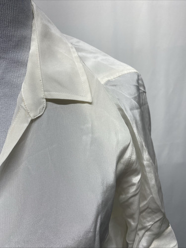 J Crew Women's Large Ivory Sheer Short Sleeve Collar Button Up Shirt Blouse Top - Picture 4 of 13
