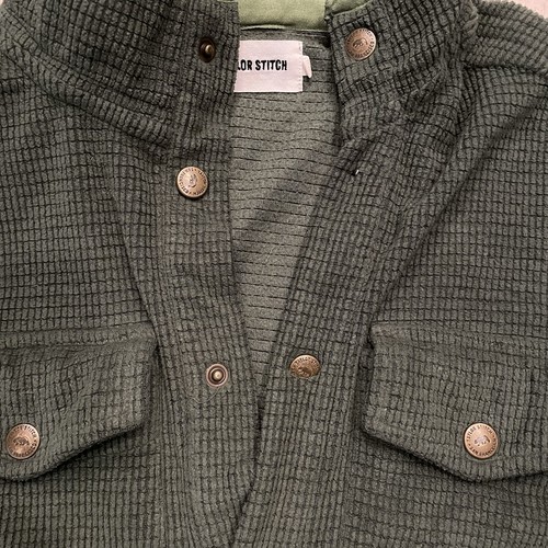 Taylor Stitch Pack Pullover Slate Green Mens 40 Medium Grid Fleece 1/4 Snap - Picture 4 of 6