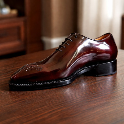 Bespoke Handmade Oxford Classic Italian Calf Burgundy Leather Whole Cut Shoes