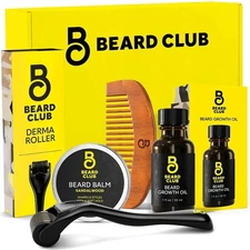 The Beard Club Beard Growth Kit - Derma Roller Beard Growth Oil Sandalwood Be...