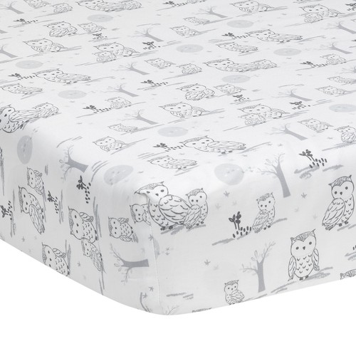 Lambs & Ivy Luna White/Gray Celestial Owl 4-Piece Nursery Baby Crib Bedding Set - Picture 4 of 9