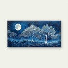 Blue & White Night Sky Landscape with Moon Unframed Canvas Painting for Living