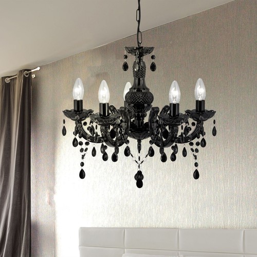 Lampadario Classico Marie Therese Vetro Nero Policarbonato 5 Luci E14 - Foto 7 di 10