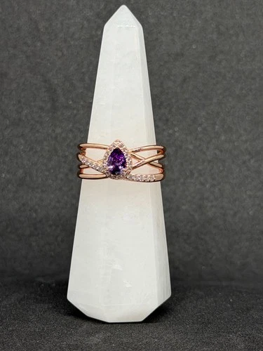 Bomb Party Ring Sz 11  "Gorgeous Glamour" Dark Amethyst CZ on Rose Gold image 5