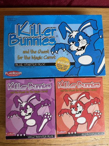 Killer Bunnies Spiele Lot x 3 STARTER inkl. GELBER BOOSTER + VIOLETT + ROTER BOOSTER