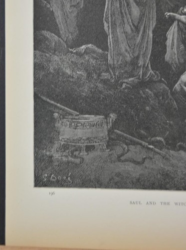 Antigua impresión de arte religioso 1880 Gustave Dore Saul y la bruja de Endor - Imagen 6 de 8