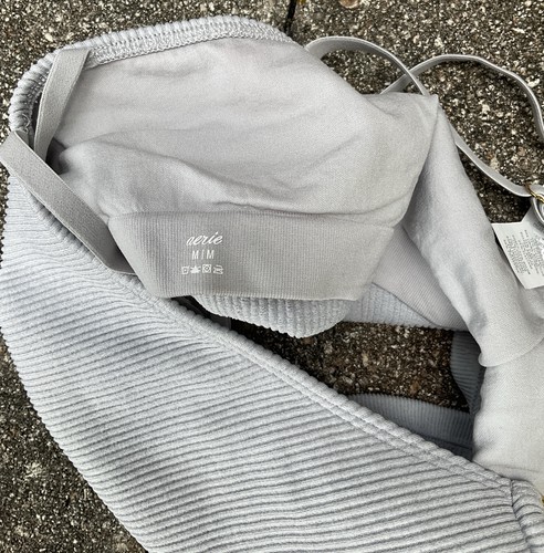 Aerie Ring Seamless Ribbed Bralette Grey Medium M & Athleta Red Sports Bra - Picture 3 of 3