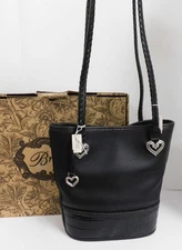 Brighton Leather Bucket Shoulder Handbag Braided Straps Tote Bag NWT