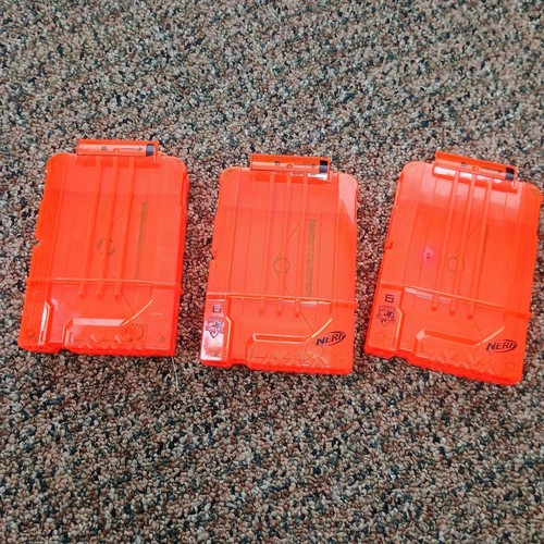 Nerf N-Strike 6 Round Elite Magazine Clip Orange Replacement Clips Lot Of 3