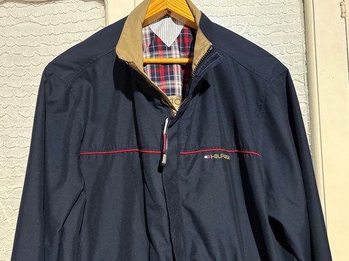 VTG Tommy Hilfiger Windbreaker Jacket Mens Navy Full Zip Collar Golf - LARGE - Picture 2 of 9