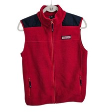 Vineyard Vines Vest Boys XL Red Full Zip Fleece Outdoor Jacket Pockets