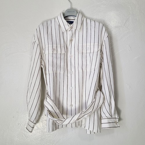 RALPH LAUREN NWT 100% Linen Striped Belted Utility Shirt Jacket Size 4 - Picture 5 of 13
