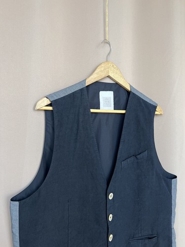 Eleventy Linen/Cotton Vest Mens Size 56 L Gray Sleeveless Gilet - Picture 3 of 14