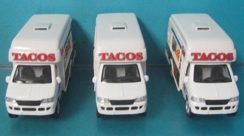 LOT OF 3 KINSFUN TACO FOOD TRUCK DIE CAST METAL PULLBACK ACTION TOY CAR VE-TACTR - Picture 1 of 13