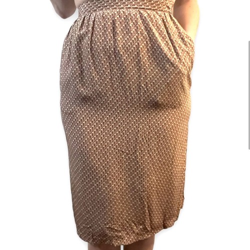 Vintage Oleg Cassini Boutique Brown Print Pencil Skirt, Likely Silk, 25”-26” W - Picture 1 of 9