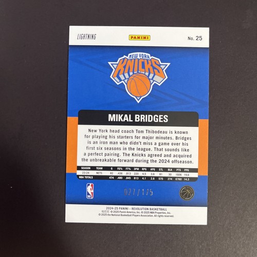 2024-25 Panini Revolution - Mikal Bridges #25 Lighting /175 - Picture 2 of 3