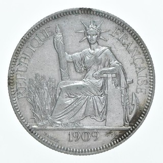 SILVER WORLD Coin 1909 French Indochina 1 Piastre World Silver Coin 102