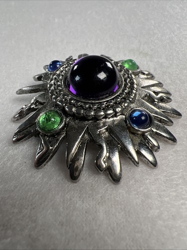 Vintage Silver Tone Brooch Starburst Multicolored 2” Gemstones EUC - Picture 5 of 9
