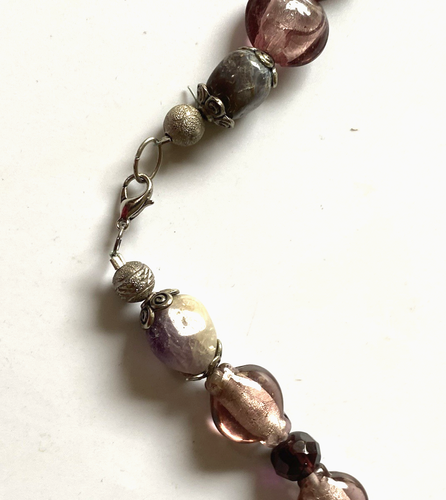 Collar grande grueso con cuentas de piedras preciosas y amatista de cristal artístico de Murano - Imagen 4 de 14