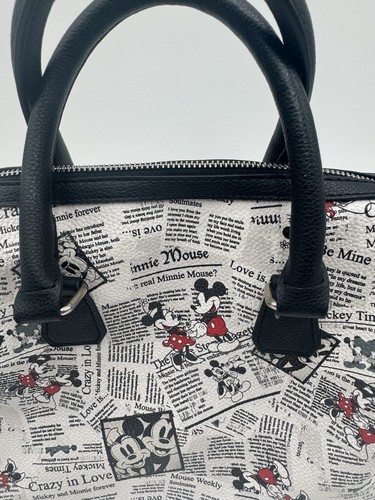 Disney Bag - Mickey and Minnie Mouse Newsprint - Purse Satchel With Pocket - Imagen 2 de 11