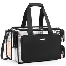 Extra Large Clear Makeup Bag, Cosmetic Organizer Travel Kit w/ Adjustable Div...