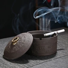 Yixing Clay Ashtray With Lid Home Office Coffee Table Smoke Proof