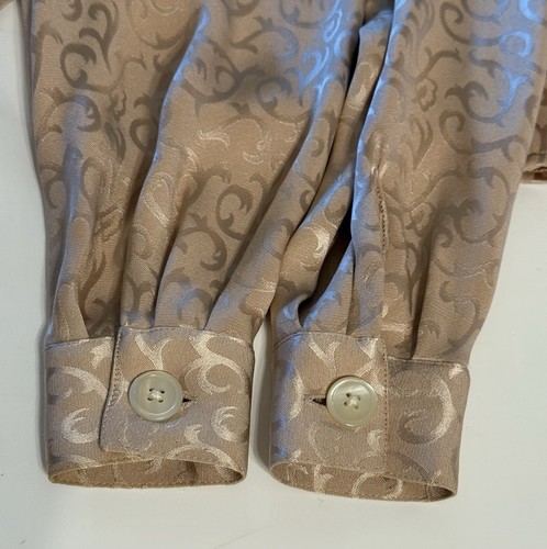 Vintage Christian Dior Beige Silk Jacquard Blouse Size 2 Crossover Shawl Collar - Picture 9 of 17
