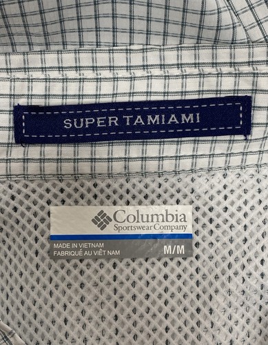 Columbia Super Tamiami PFG Shirt Men's White Check Button Down Fishing Medium - Picture 6 of 9