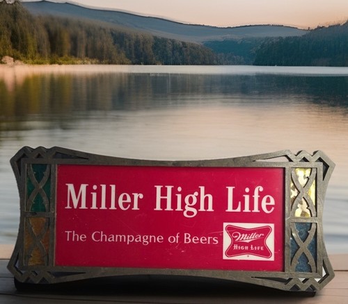 Vtg 1972 Miller High Life Beer Sign Lighted Faux Stained Glass Hard Plastic Used - Picture 3 of 16