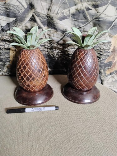 Vintage Pair of Metal Pineapple Tropical Candle Holders 6.75" Boho 1984 - Picture 3 of 5