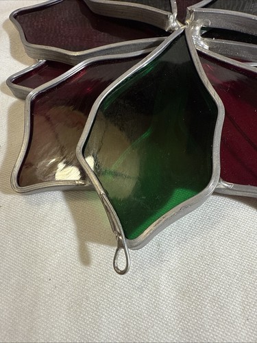 Vintage Stained Glass Poinsettia Flower Hanging Window Suncatcher - Picture 10 of 22