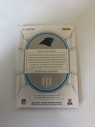 2022 National Treasures BOOKEND SSP /99 Brian Burns Derrick Brown GAME WORN MEM - Picture 2 of 2
