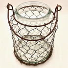 Clear Glass Jar Encased in Wire Mesh, Rustic Country Decor, Flower Vase