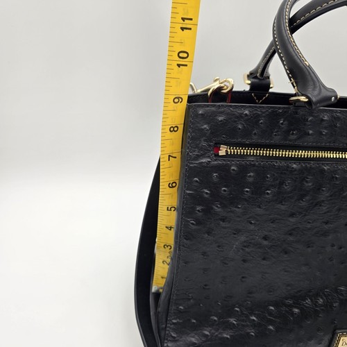 Dooney & Bourke Black Leather Ostrich Texture Satchel With Adjustable Strap - Picture 12 of 14