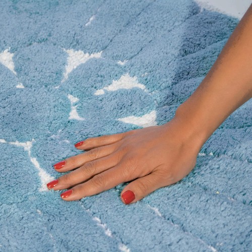 Bursting Flower 2 Pc. Off White & Blue Round Bath Rug Set 45951 (24" & 30") - Picture 4 of 9