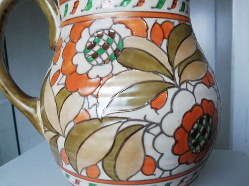 Vintage Charlotte Rhead Krone herzoglicher Krug Tudor Rose 145 Nr. 4491 1930er Jahre floral 26 cm - Bild 3 von 12