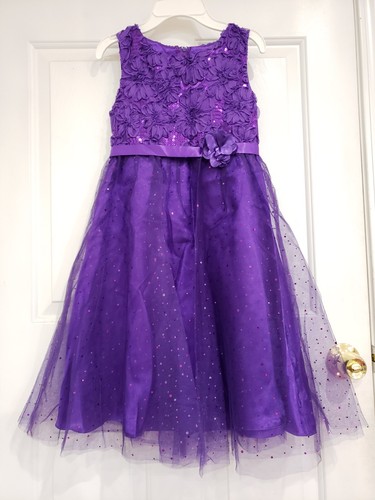 Rare Editions Sequin Mesh Purple Floral Sparkle Party Formal Dress Girls Size 10