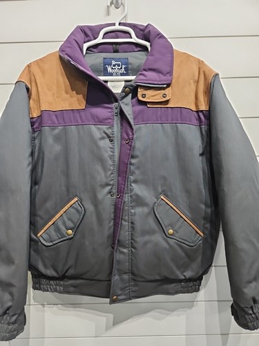 VTG Woolrich Goose Down Puffer Puffy Ski Bomber Jacket Coat Mens Large Leather - Picture 3 of 8