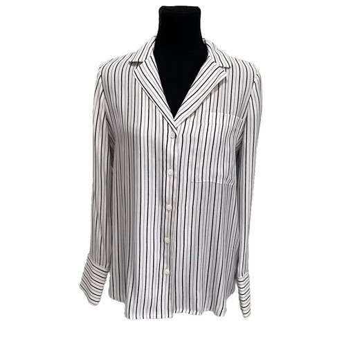 $295 FRAME - 100% Silk Lavender Striped Blouse Button-Up Shirt - Women's XS