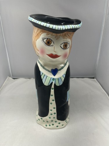10- 1/2"H Bella Casa Ganz Susan Paley Millie Art Vase Big Eyes Dots Lady Planter