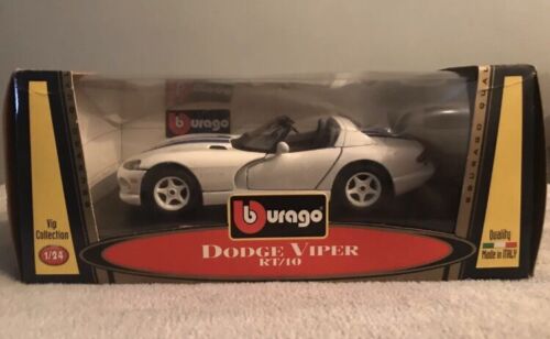 Bburago 1:24 Dodge Viper RT/10 Die Cast VIP Collection White/Blue Racing Stripes - Picture 1 of 5