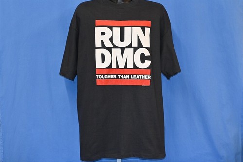 vintage 80s RUN DMC TOUGHER THAN LEATHER DEADSTOCK HIP HOP TOUR BLACK t-shirt XL - Picture 2 of 3